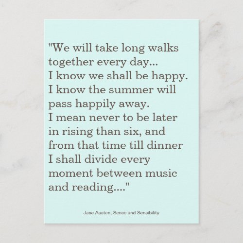 Jane Austen Reading  Writing quote Postcard