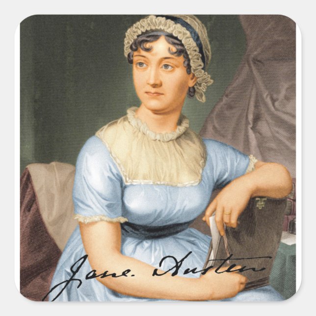 Jane Austen Signed Portrait Square Sticker (Front)