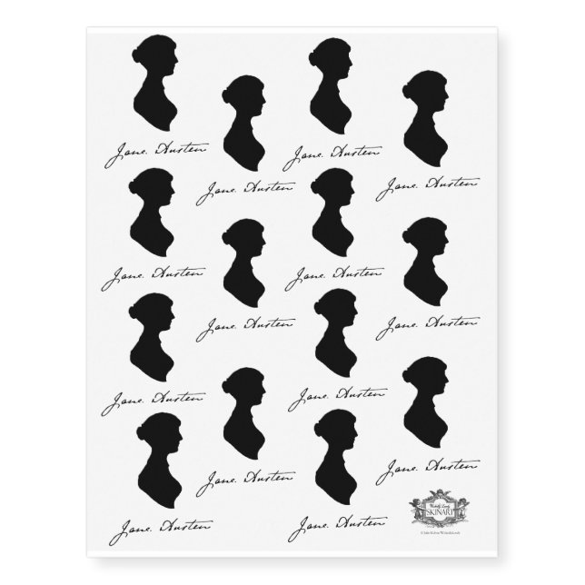 Jane Austen silhouette with signature Temporary Tattoos (Front)