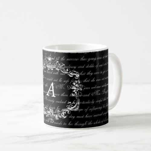 Jane Austen Text Black and White Monogram Mug