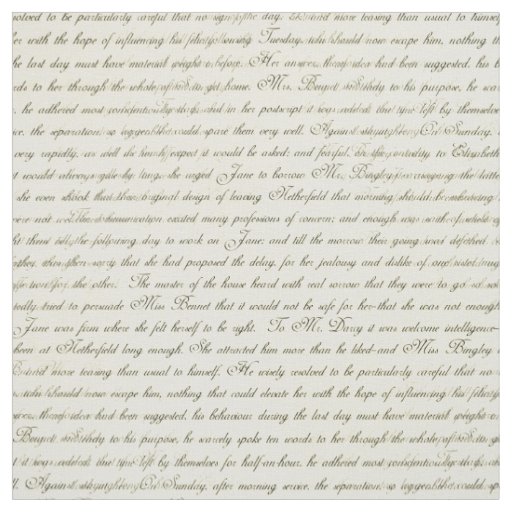 Jane Austen Text Black on Antique Cream Fabric
