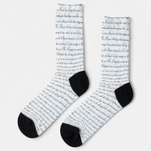 Jane Austen Text White Blue Socks