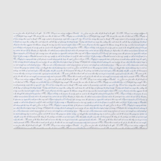 Jane Austen Text White Blue Tissue Paper (Front)