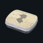 Jane Austen tin<br><div class="desc">A tin for mints, jelly-bellies, or other small treats with the Jane Austen silhouette on the lid.</div>