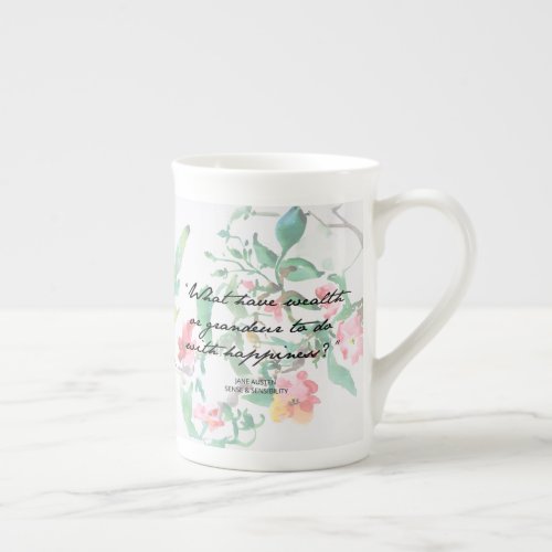 Jane Austen Watercolor Roses Quote Bone China Mug