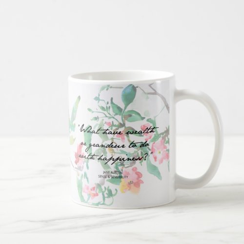 Jane Austen Watercolor Roses Quote Mug