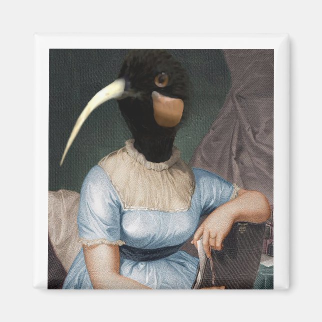 Jane Austen with bird head Magnet (Front)