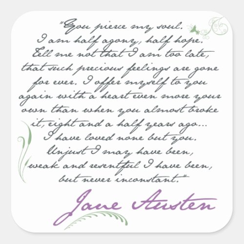 Jane Austens Persuasion Quote 1 Square Sticker