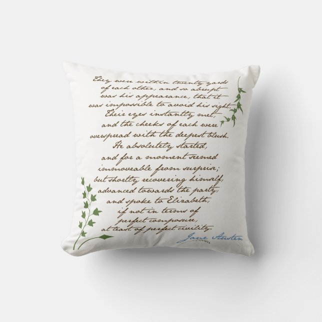 Jane Austen's Pride & Prejudice Quote #1 Throw Pillow (Front)