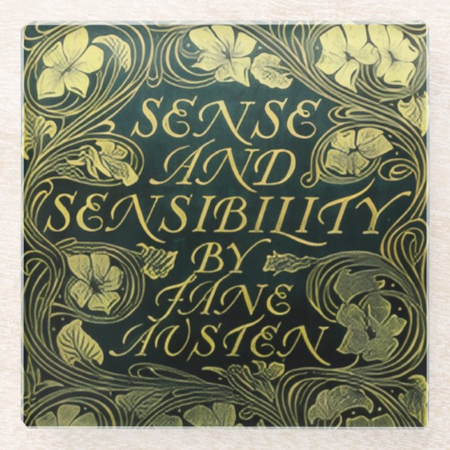 Jane Austen's "Sense and Sensibility"  Glass Coaster (Front)
