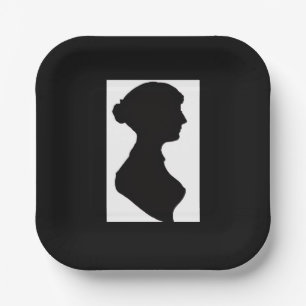 Jane Austen's Silhouette on Black Paper Plates