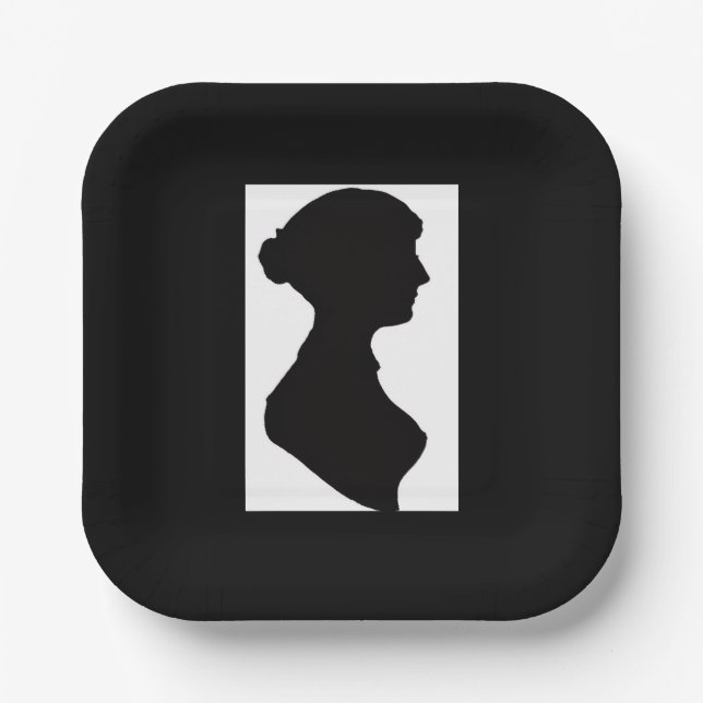 Jane Austen's Silhouette on Black Paper Plates (Front)