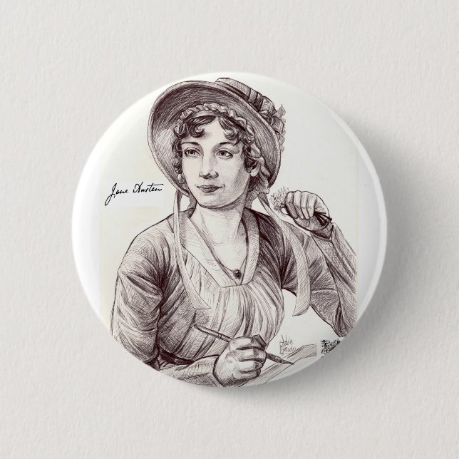 Jane Austin with a Smile Button (Front)