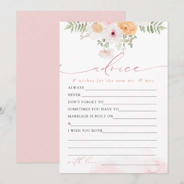JANE Blush Floral Bride Advice & Wishes Game Card (Front/Back)