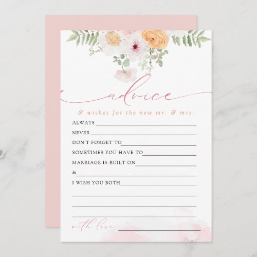 JANE Blush Floral Bride Advice  Wishes Game Card