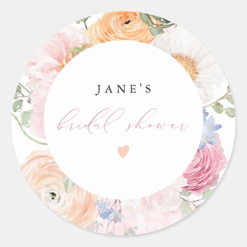 JANE Blush Floral Petals  Prosecco Bridal Shower Classic Round Sticker