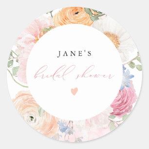 JANE Blush Floral Petals & Prosecco Bridal Shower Classic Round Sticker