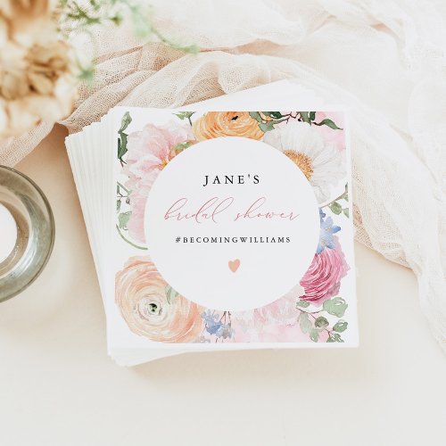 JANE Blush Floral Petals  Prosecco Bridal Shower Napkins