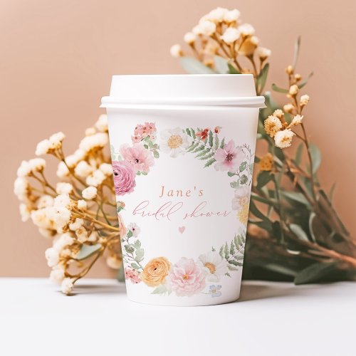 JANE Blush Floral Petals  Prosecco Bridal Shower Paper Cups