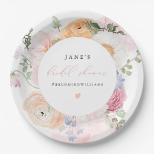 JANE Blush Floral Petals & Prosecco Bridal Shower Paper Plates