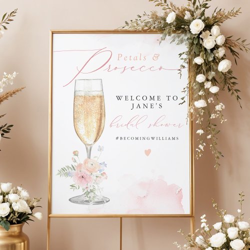 JANE Blush Floral Petals  Prosecco Bridal Shower Poster