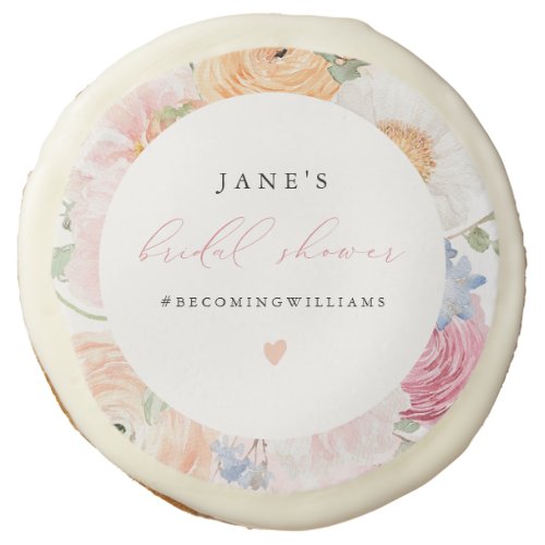 JANE Blush Floral Petals  Prosecco Bridal Shower Sugar Cookie