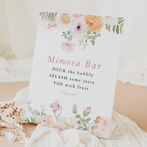 JANE Blush Floral Petals  Prosecco Mimosa Bar Pedestal Sign