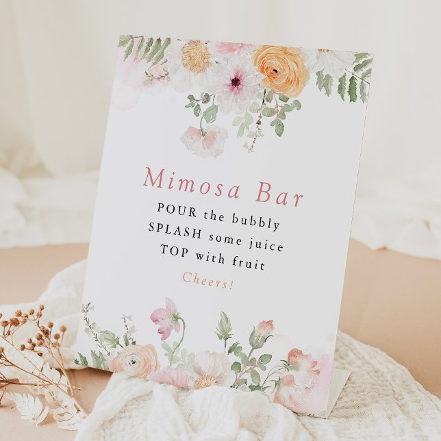 JANE Blush Floral Petals & Prosecco Mimosa Bar Pedestal Sign (Creator Uploaded)