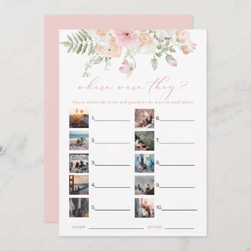 JANE Blush Floral Where Were They Bridal Game Card