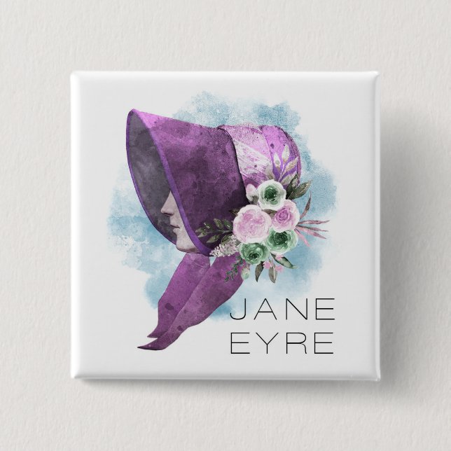 Jane Eyre Bonnet Flowers Purple and Blue Button (Front)