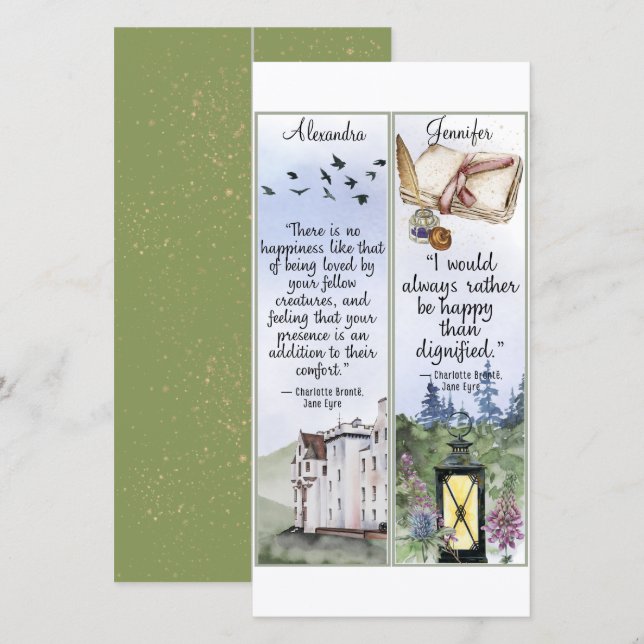 Jane Eyre Bronte Quotes Book Lover Gift Bookmark Card (Front/Back)