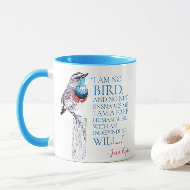 Jane Eyre - I Am No Bird - Blue Throated Bird Mug (With Donut)