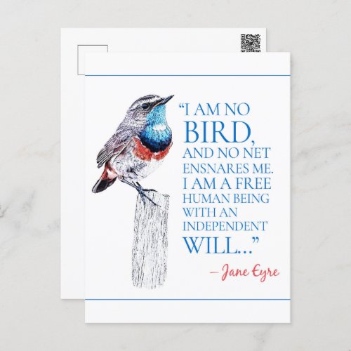 Jane Eyre _ I Am No Bird _ Blue Throated Bird Postcard