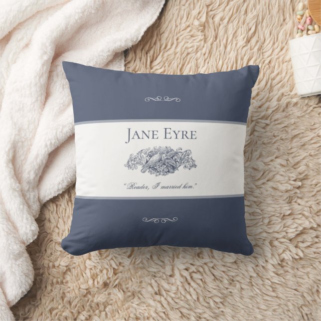Jane Eyre - Reader I Married Him - Doves Dark Gray Throw Pillow (Blanket)