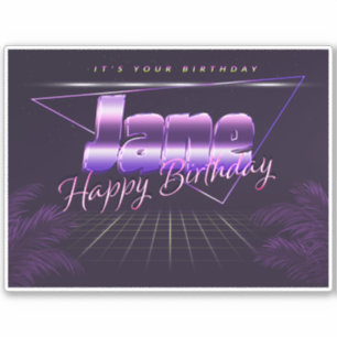 Jane Name First Name purple retro sticker birthday