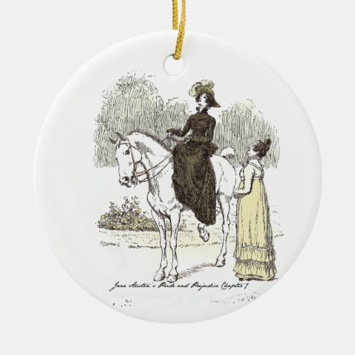 Jane on Horseback _ Jane Austen Pride  Prejudice Ceramic Ornament