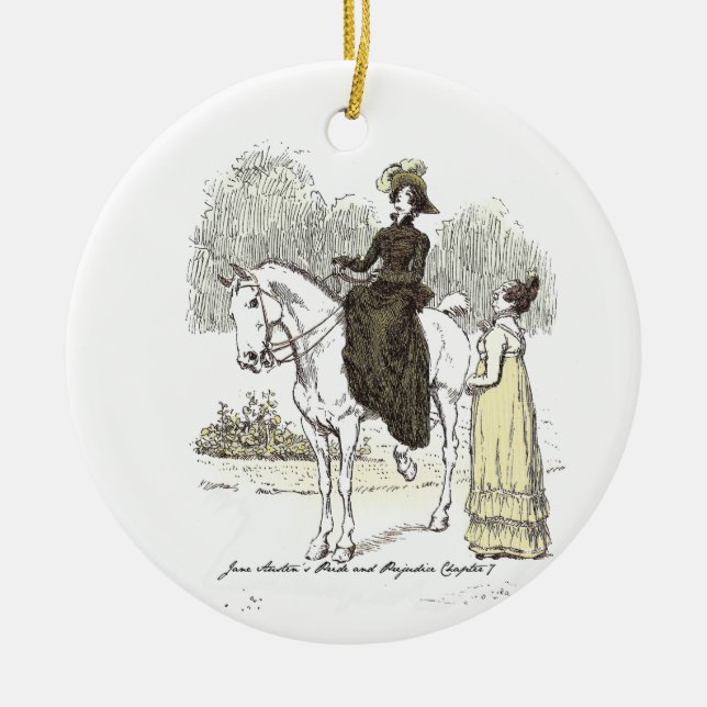 Jane on Horseback - Jane Austen Pride & Prejudice Ceramic Ornament (Front)