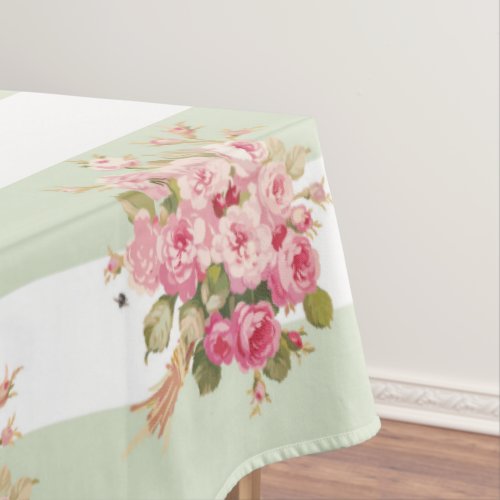 Janes Rose Bouquet basil stripe tablecloth