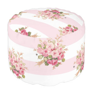Jane's Rose Bouquet peony stripe pouf