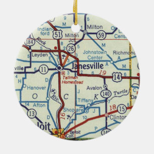 Janesville WI Vintage Map Ceramic Ornament