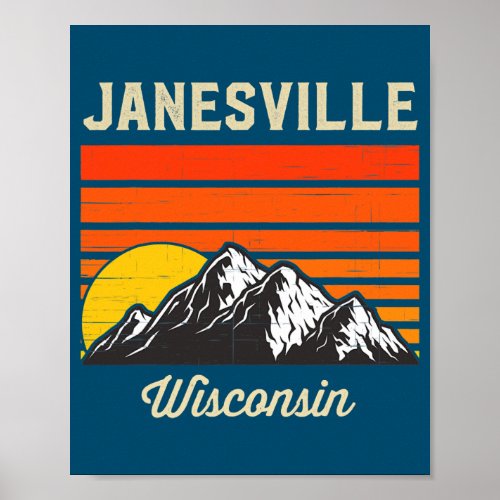 Janesville Wisconsin Retro City State USA  Poster