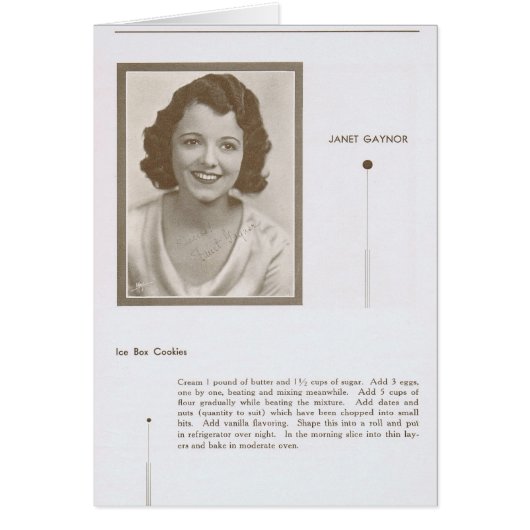 Janet Gaynor Recipe Cards (Front)