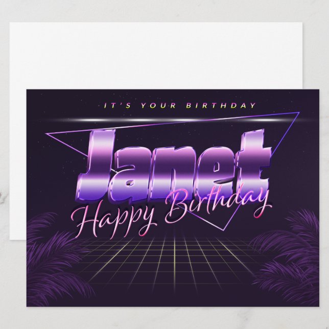 Janet Name First Name pura retro card Birthday (Front/Back)
