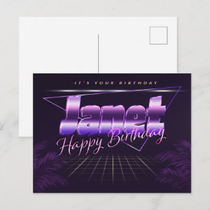 Janet Name First name purple postcard birthday