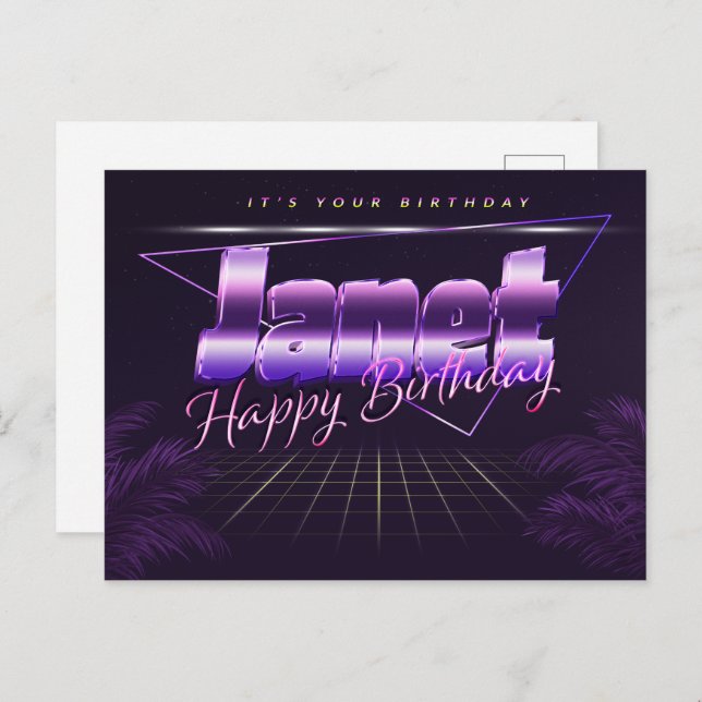 Janet Name First name purple postcard birthday (Front/Back)
