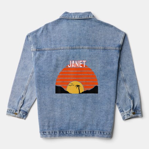 Janet Palm Tree Sunset Retro Vintage Sand Dunes  Denim Jacket