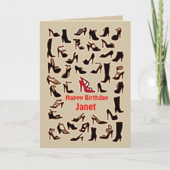 Janet Shoes Happy Birthday Card by catherinesherman at Zazzle