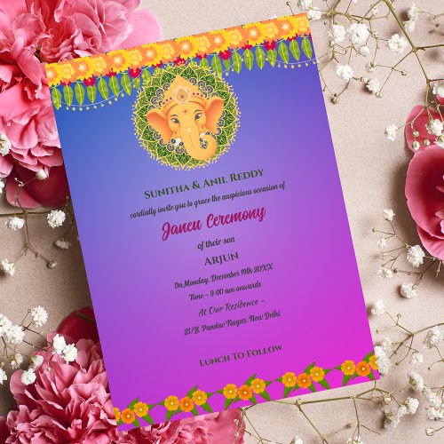Janeu Poite Upanayanam Hindu Holy Thread Ceremony Invitation