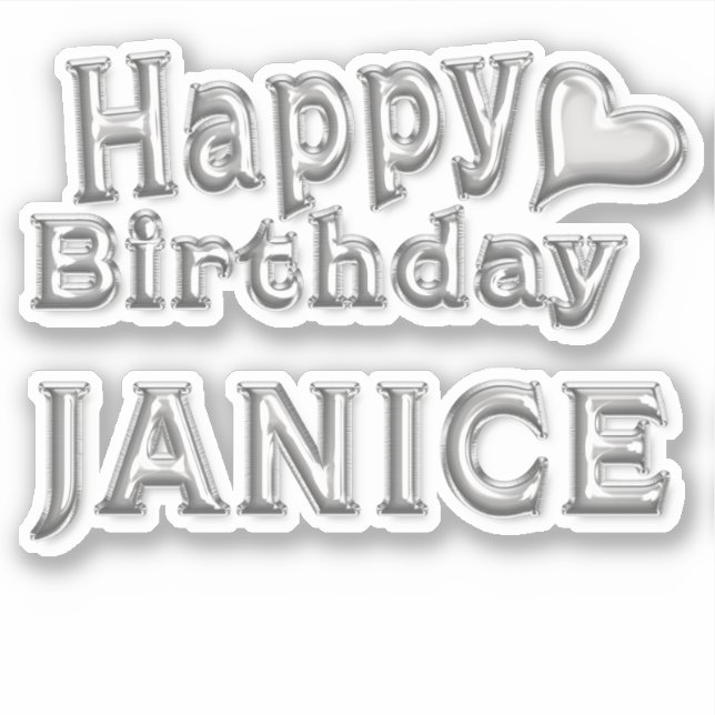 Janice Happy Birthday silver Sticker (Front)