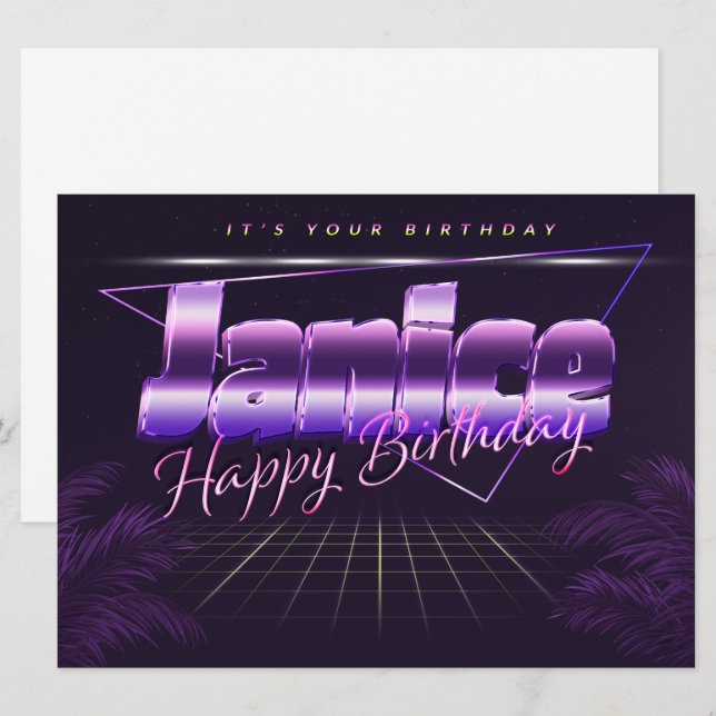 Janice Name First name pura retro card Birthday (Front/Back)
